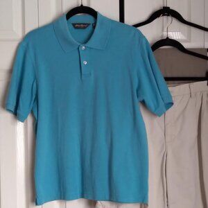 Men's Eddie Bauer Aqua Blue Cotton Polo Shirt Size Small